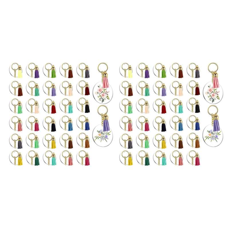 256pcs Acrylic Keychain Blanks Clear Circle Discs 2in Tassel for Diy