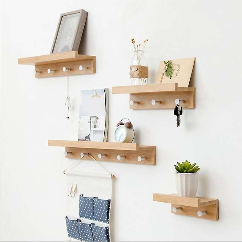 Wooden Wall Shelf Wall Mount Organizer for Kitchen Bedroom(3 Hooks)
