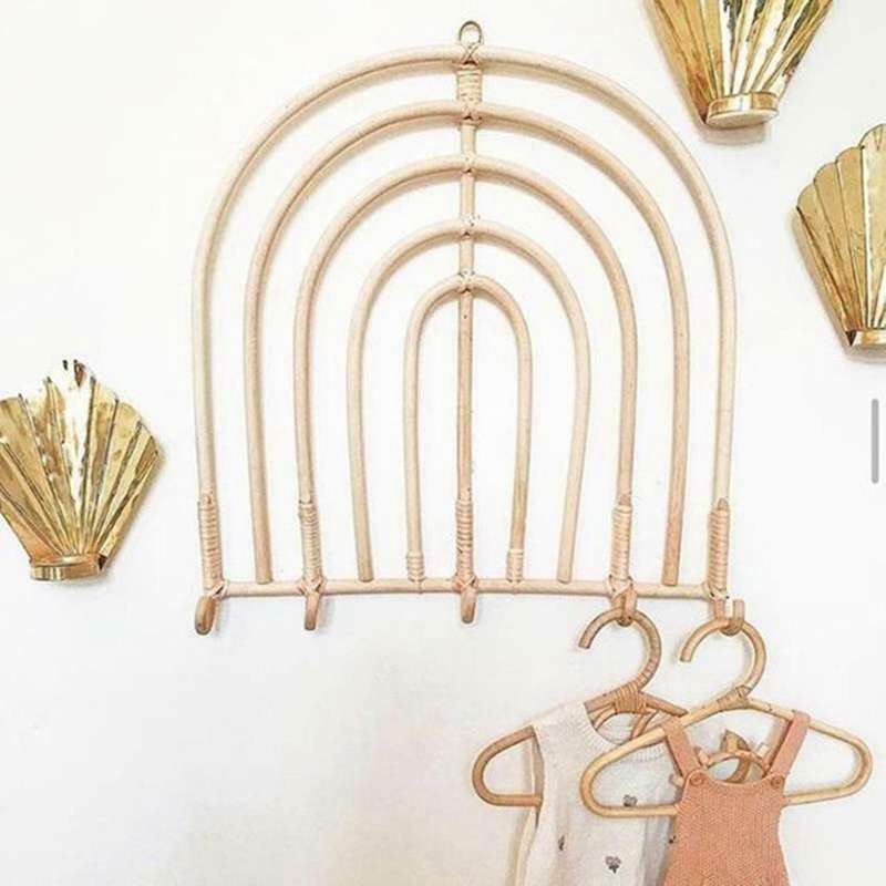 Rattan Wall Hooks Sunflower Rainbow Kids Garments Organizer Rack