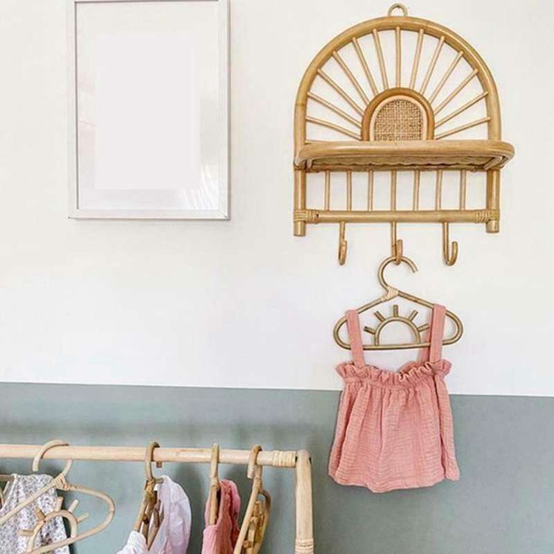 Rattan Wall Hooks Sunflower Rainbow Kids Garments Organizer Rack