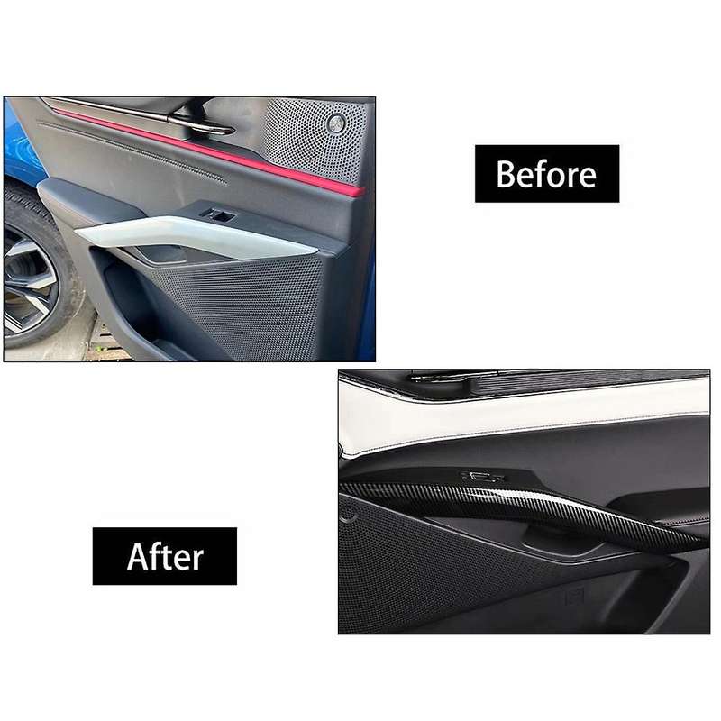4pcs Door Armrests Decorative Strip Abs Carbon Fiber Inner Door Trim