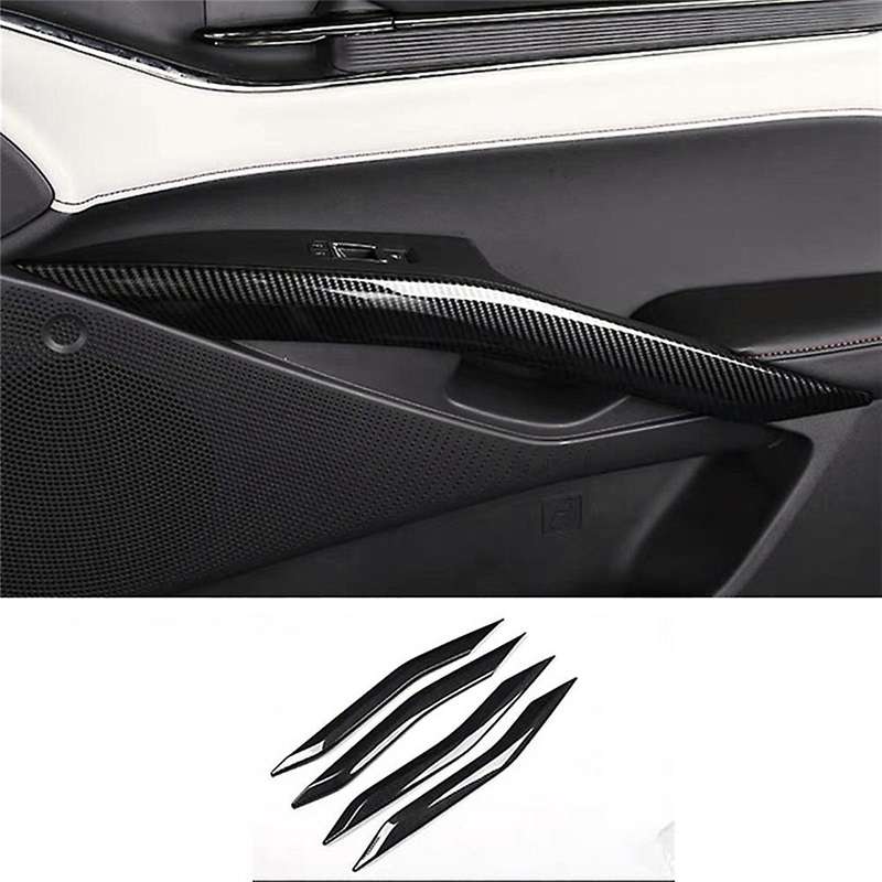 4pcs Door Armrests Decorative Strip Abs Carbon Fiber Inner Door Trim