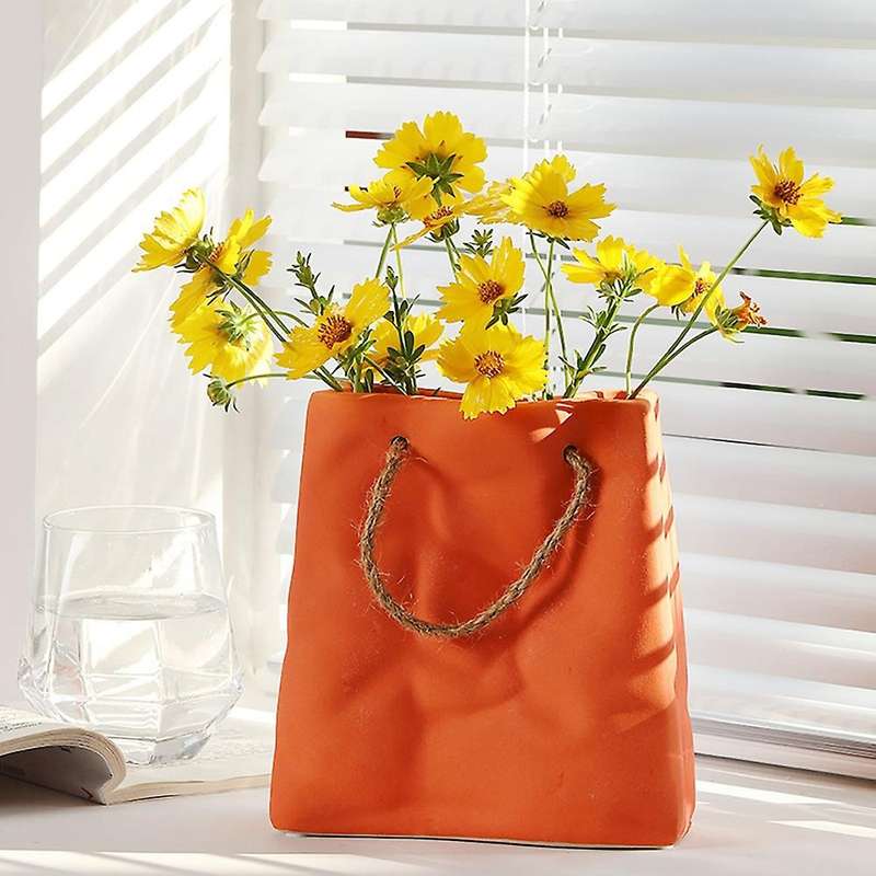 Morandi Color Ceramic Vase Creative Tote Bag Vase Orange