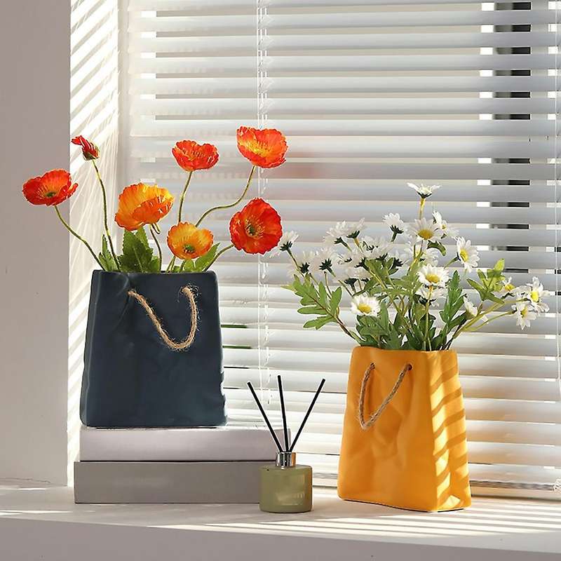 Morandi Color Ceramic Vase Creative Tote Bag Vase Orange