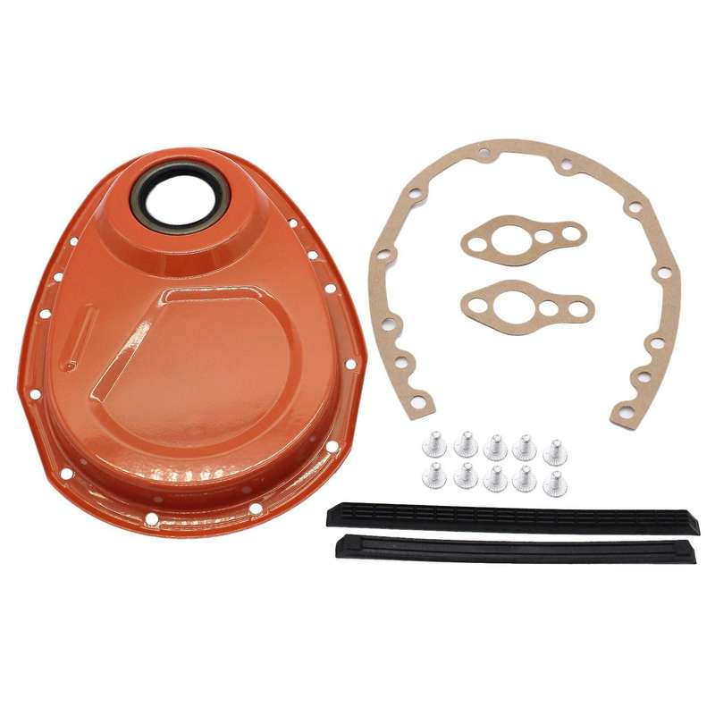 Engine Timing Chain Cover Kit Gasket Seal Bolts for Chevy Sbc Orange