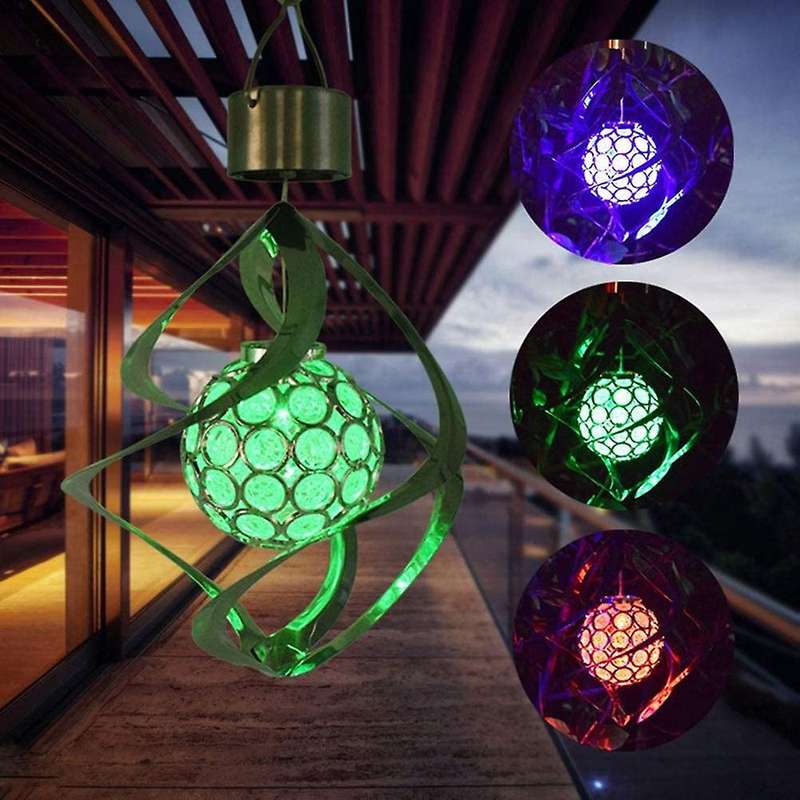 2 Pcs Solar Power Wind Chime Color Changing Decor Spiral for Outdoor