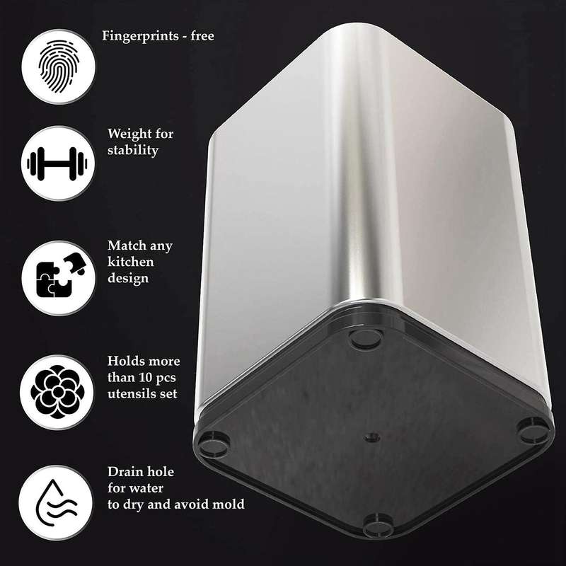 Stainless Steel Kitchen Utensil Holder, Modern Rectangular ,17x11cm