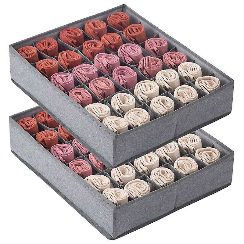 2 Pack Socks Underwear Drawer Organizer with Solid Bottom, 30 Cells
