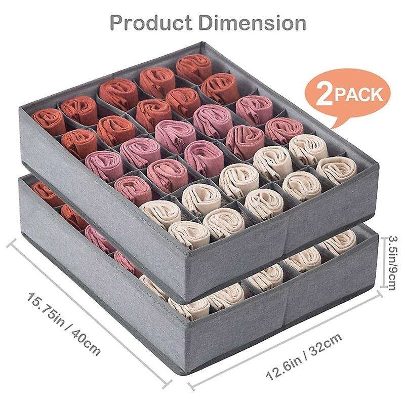 2 Pack Socks Underwear Drawer Organizer with Solid Bottom, 30 Cells
