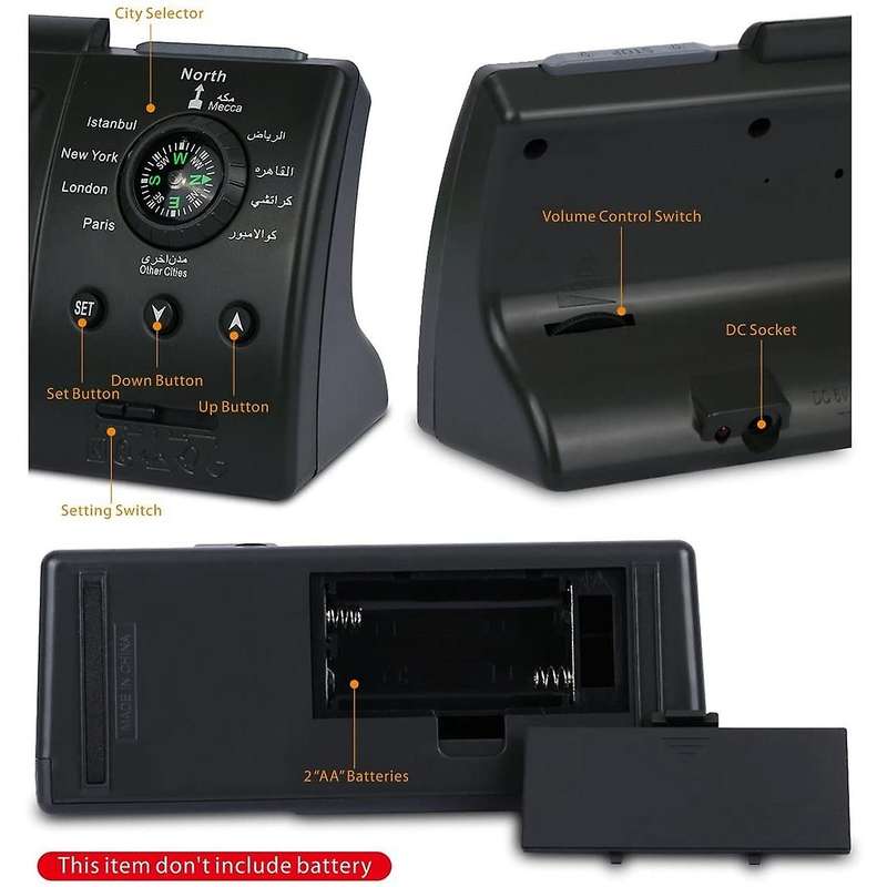 Islamic Muslim Prayer Alarm Azan Clock for Desktop Table Clock Black