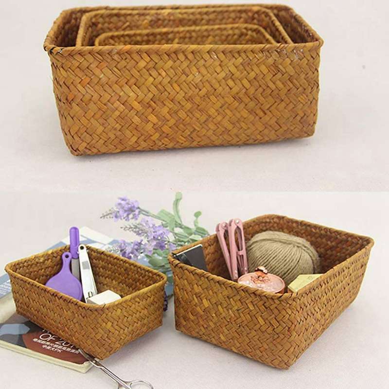 Seagrass Storage Basket, Multisize Handmade Rattan Shelf Baskets