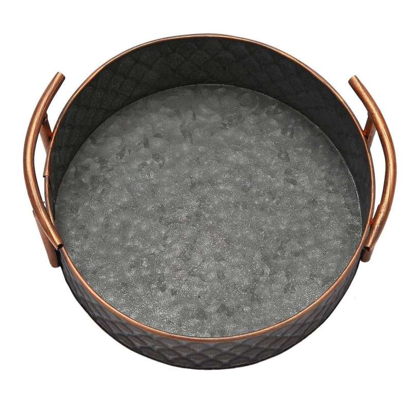 2x European Handcrafted Round Antique Decorative Trays with Handles