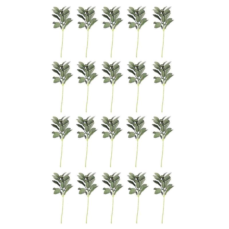 20pcs Artificial Flocked Greenery Leaves Short Stems,for Home