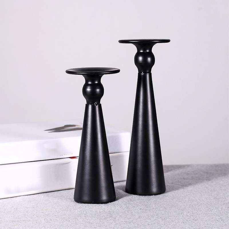 2pcs Metal Pillar Candle Holder Black Candle Holder