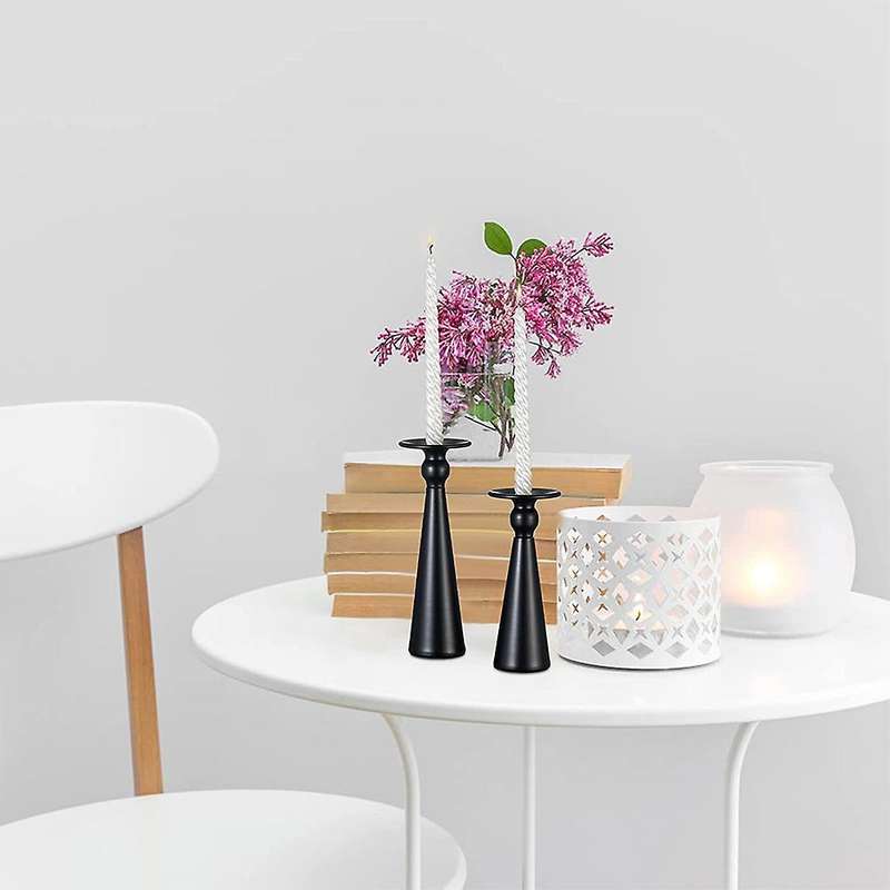 2pcs Metal Pillar Candle Holder Black Candle Holder