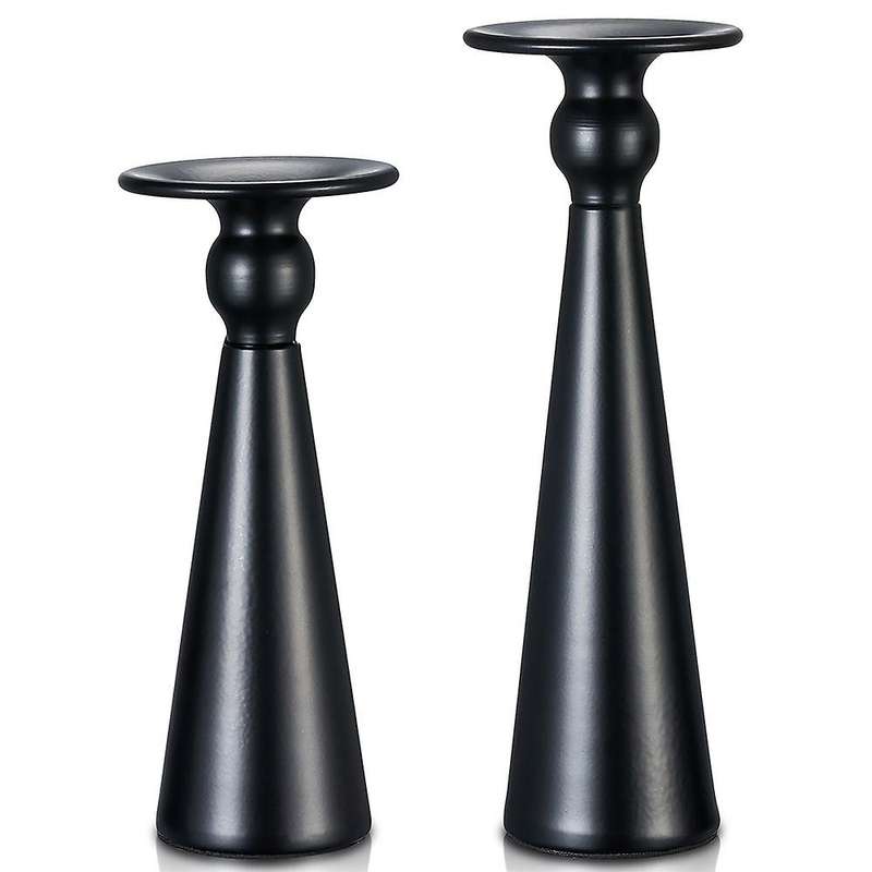 2pcs Metal Pillar Candle Holder Black Candle Holder