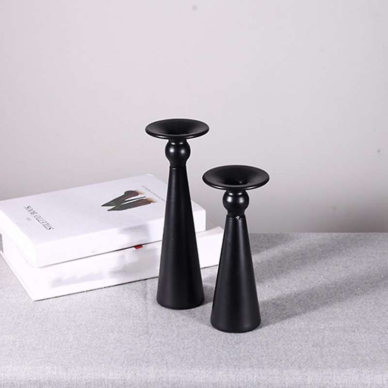 2pcs Metal Pillar Candle Holder Black Candle Holder