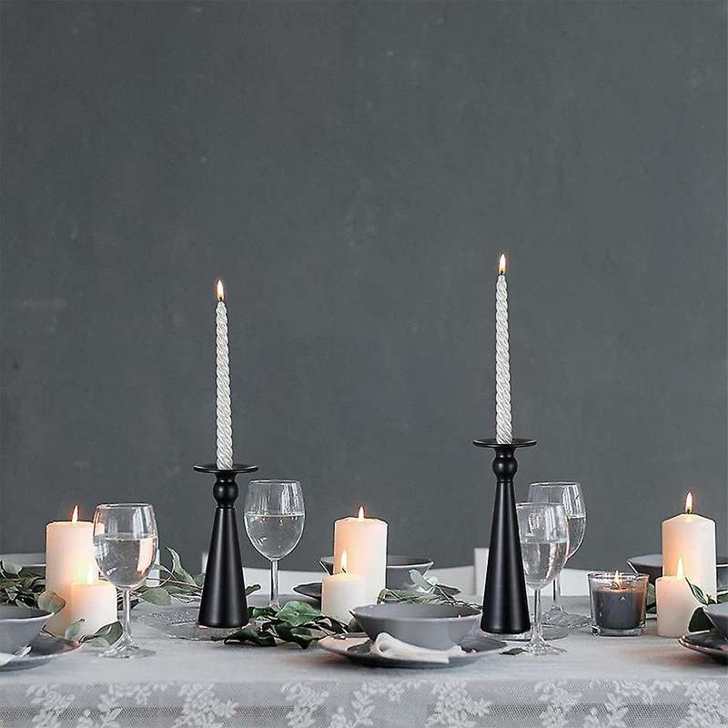 2pcs Metal Pillar Candle Holder Black Candle Holder
