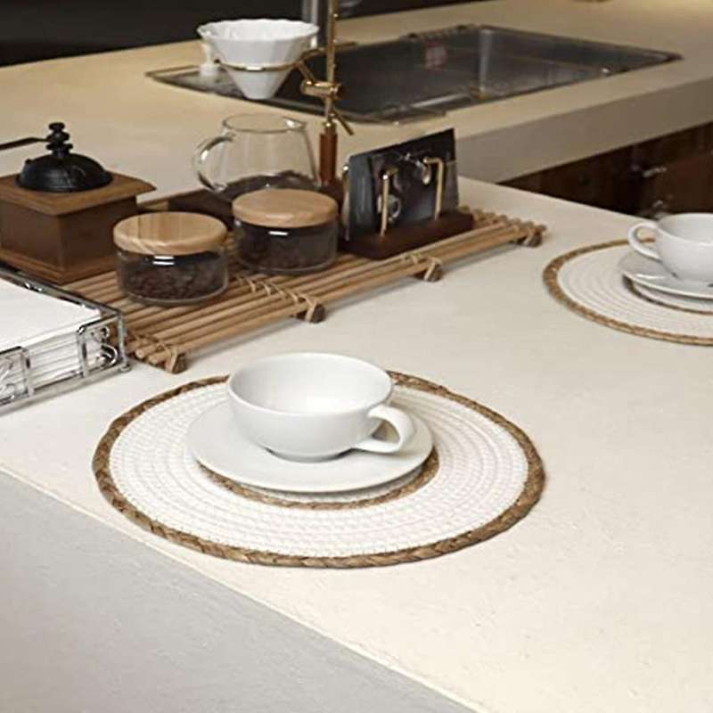 Round Cotton Straw Woven Straw Placemats Set Of 4 for Festive Party