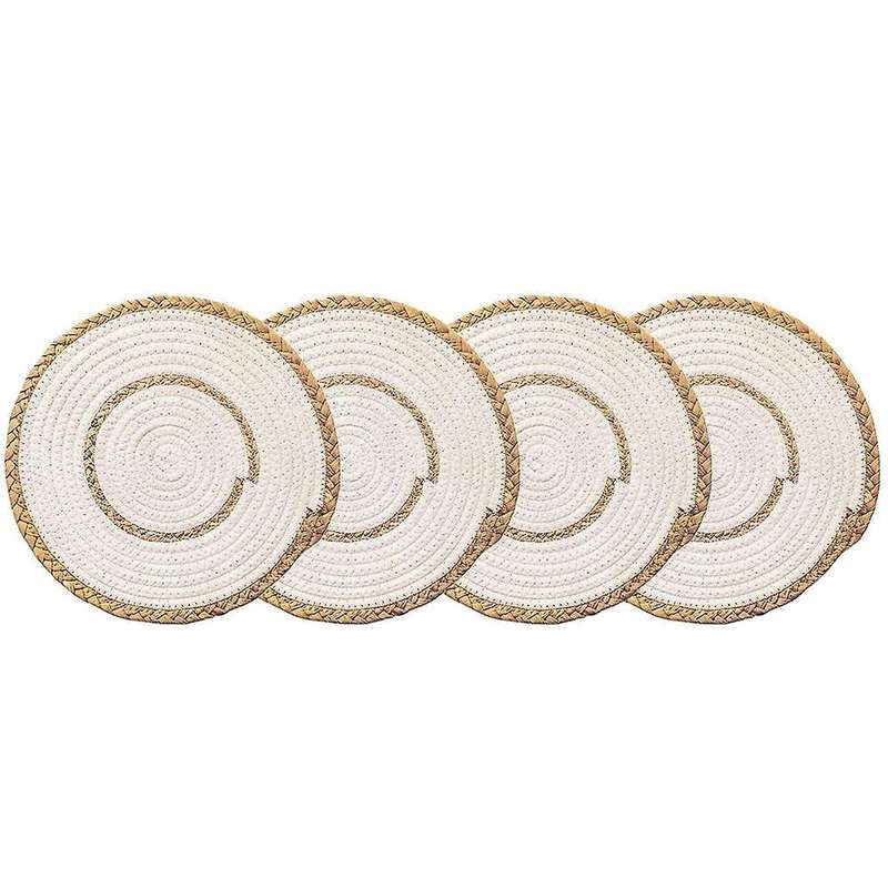 Round Cotton Straw Woven Straw Placemats Set Of 4 for Festive Party