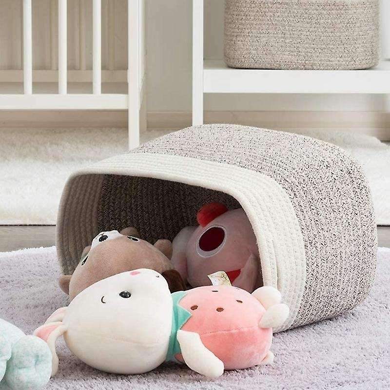 Cotton Rope Storage Baskets Bin Storage with Handles, C