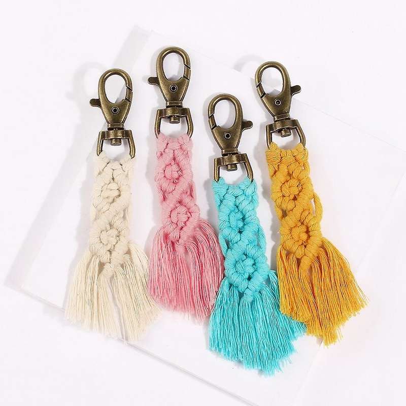 Mini Macrame Keychains Kits with Tassels for Car Key Purse Phone