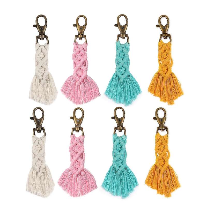 Mini Macrame Keychains Kits with Tassels for Car Key Purse Phone