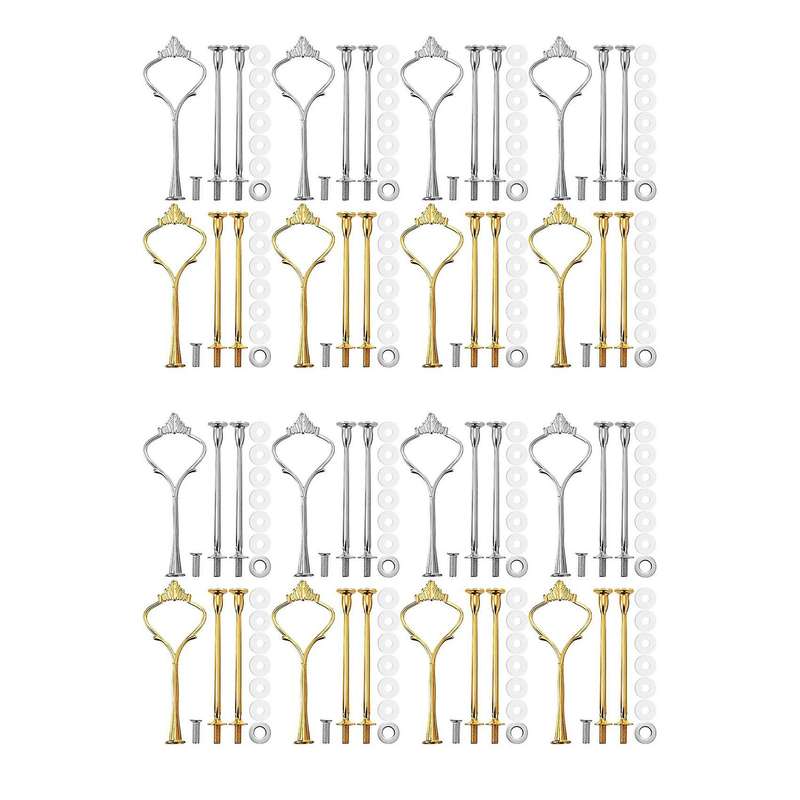 8 Sets 3 Tier Crown Cake Plate Stand Fittings for Party Silver&golden