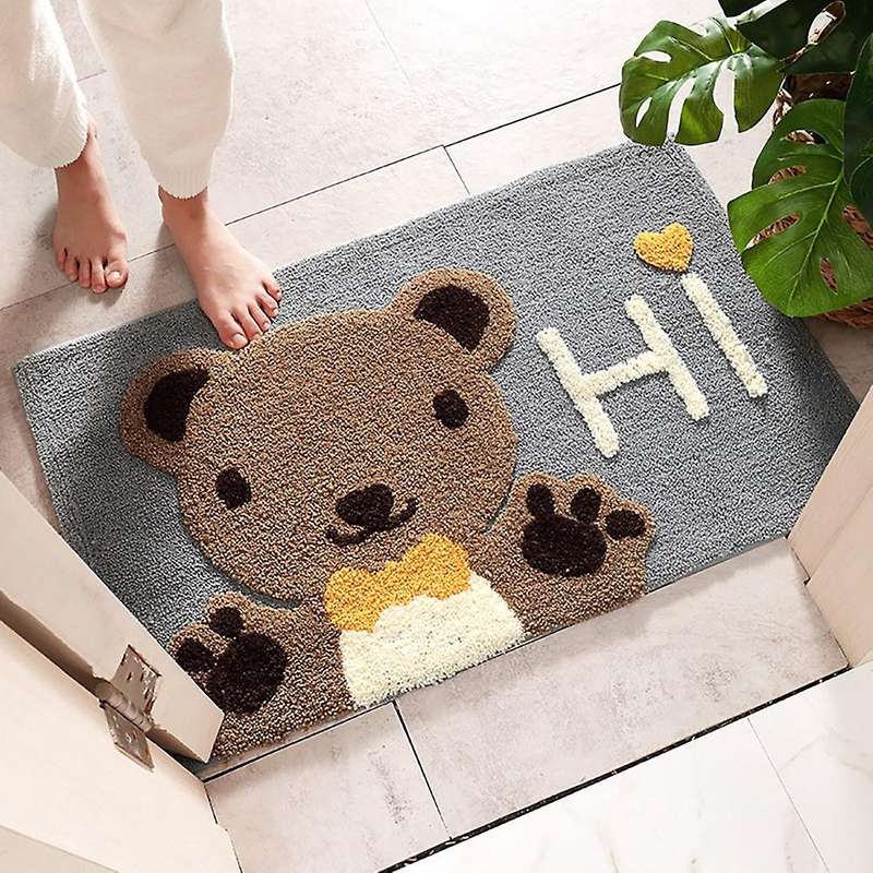Frog and Bear Flocking Bath Mat Bath Rug for Bathtub Shower Room C