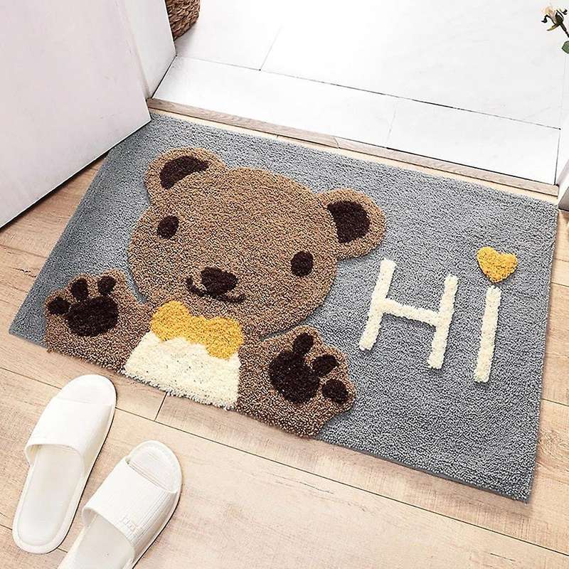 Frog and Bear Flocking Bath Mat Bath Rug for Bathtub Shower Room C