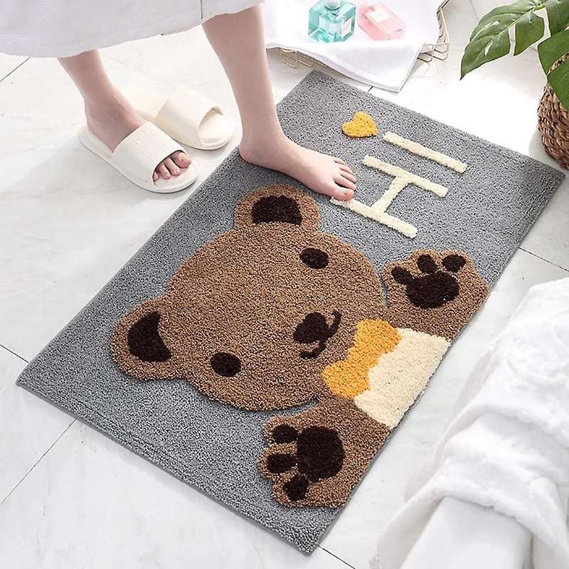 Frog and Bear Flocking Bath Mat Bath Rug for Bathtub Shower Room C