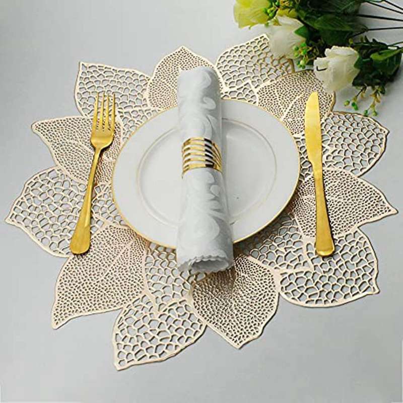 Table Mats Hollow Out Hibiscus Flower Place Mats for Table Gold