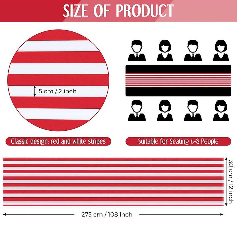 6 Pieces Table Runner Wedding Decor Red White Striped 12 X 108 Inch