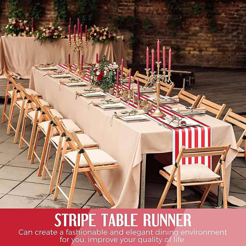 6 Pieces Table Runner Wedding Decor Red White Striped 12 X 108 Inch