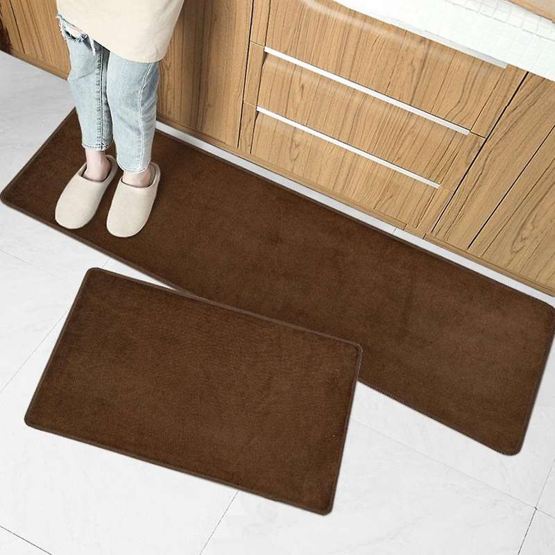 Pure Color Household Absorbent Kitchen Floor Mats Dark Brown