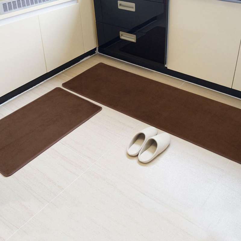 Pure Color Household Absorbent Kitchen Floor Mats Dark Brown