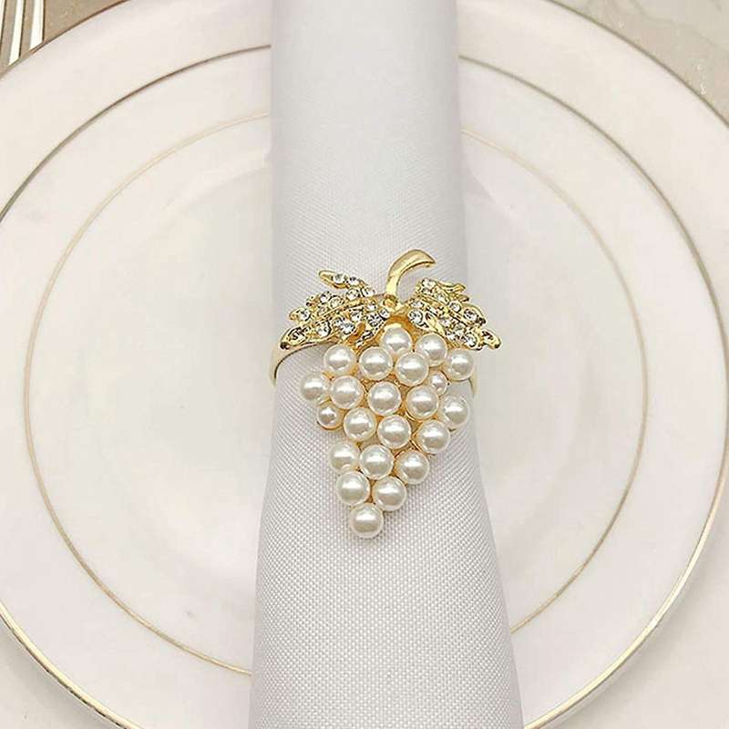 Grapes Napkin Rings Set Of 18, with Imitation Diamond and Pearls