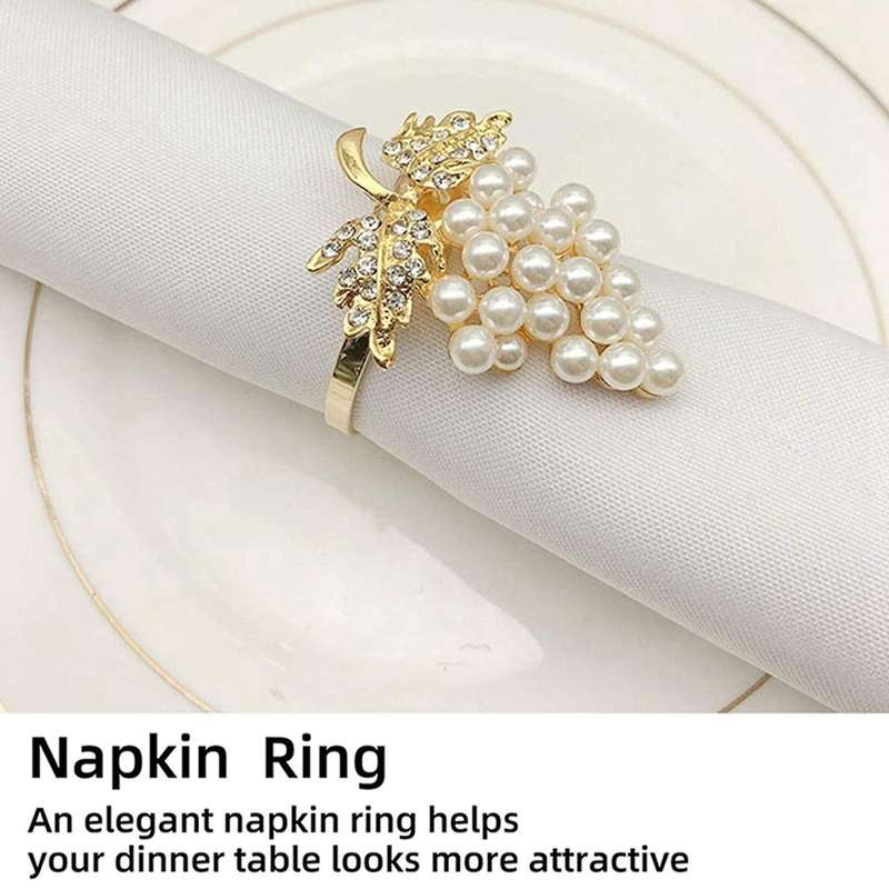 Grapes Napkin Rings Set Of 18, with Imitation Diamond and Pearls