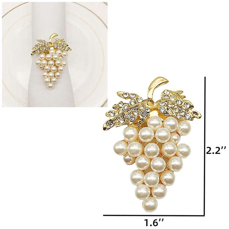 Grapes Napkin Rings Set Of 18, with Imitation Diamond and Pearls