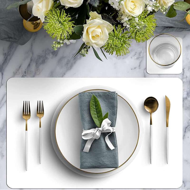 Placemats Leather and Coasters, Double-sided Pu Mats (brown/white)