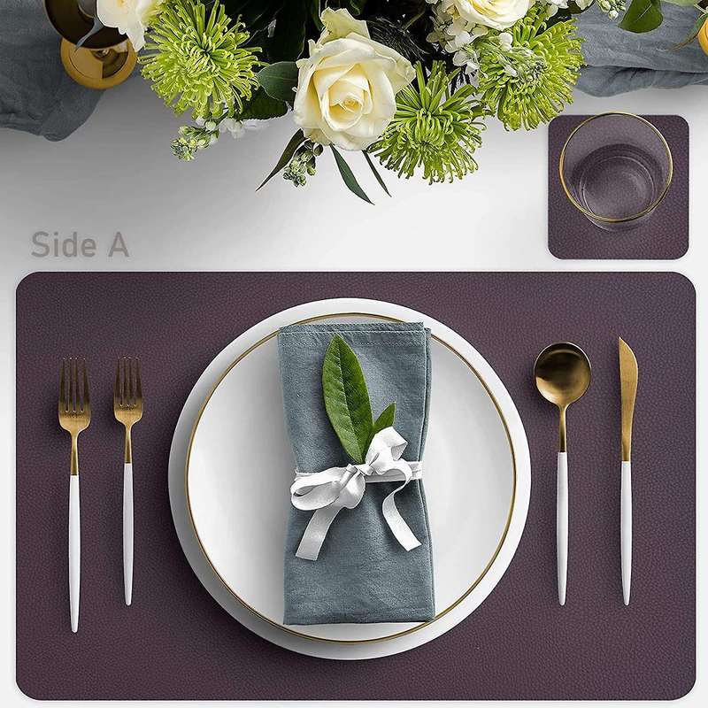 Placemats Leather and Coasters, Double-sided Pu Mats (brown/white)