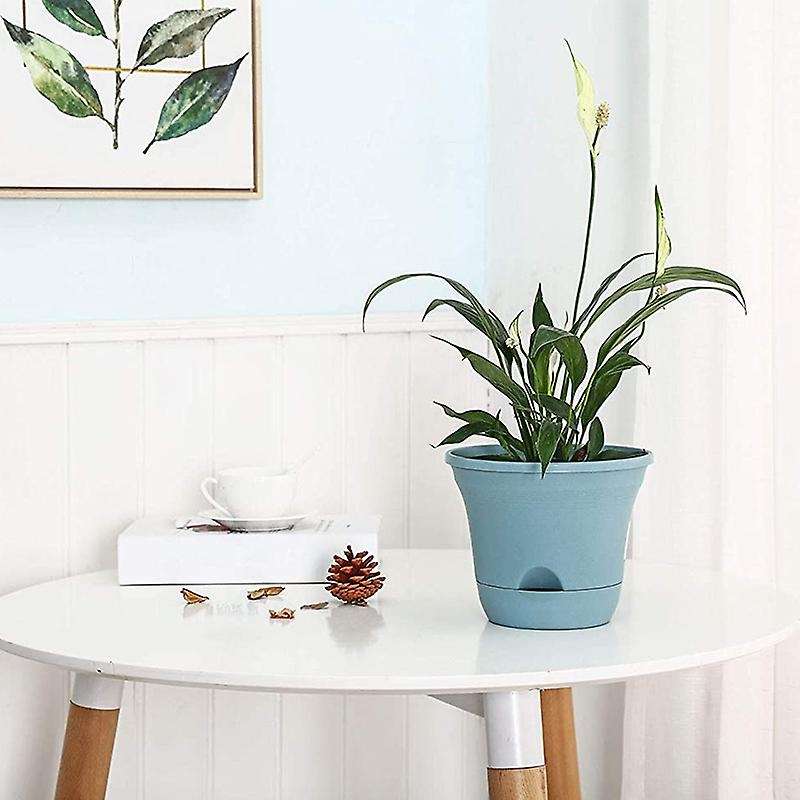 7.5 Inch with Tray,4 Automatic Watering Flower Pots for Plant (milky)