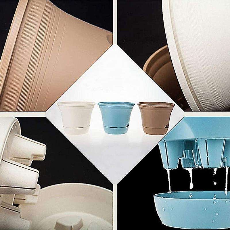 7.5 Inch with Tray,4 Automatic Watering Flower Pots for Plant (milky)