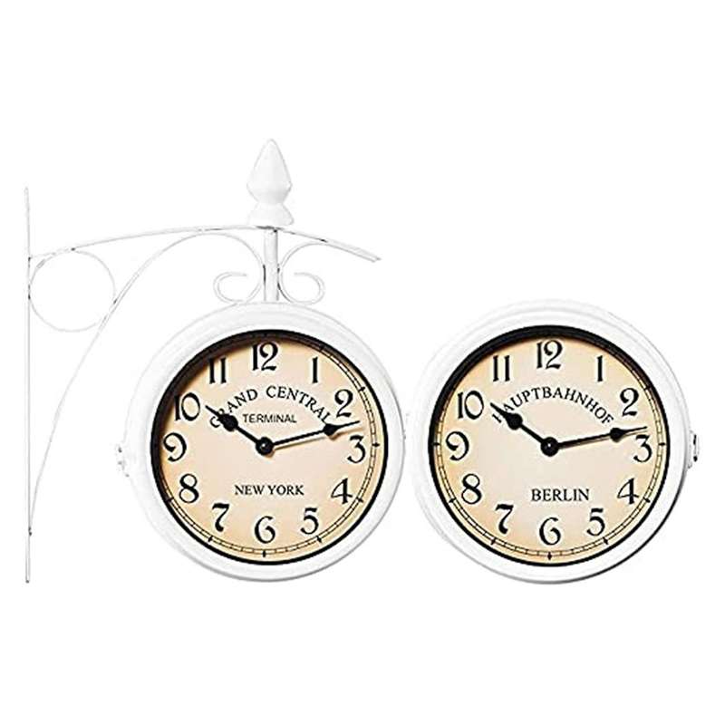 Iron Round Wall Hanging Double Sided Retro Station Clock Home Decor