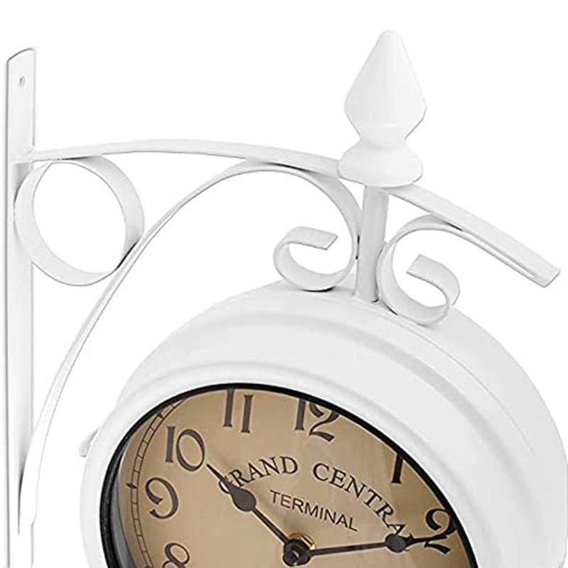 Iron Round Wall Hanging Double Sided Retro Station Clock Home Decor