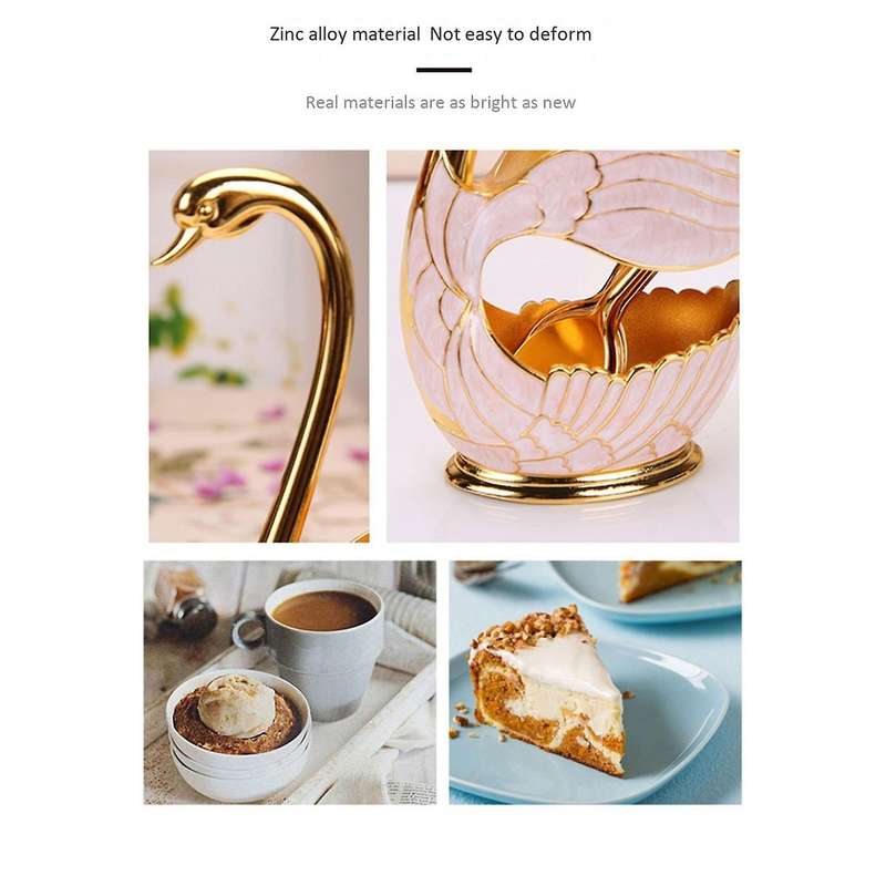 Dinnerware Set,zinc Alloy Swan Holder Cutlery Set + 6x Spoons,gold