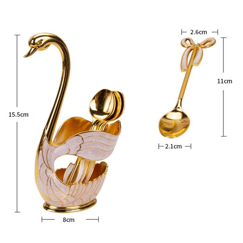 Dinnerware Set,zinc Alloy Swan Holder Cutlery Set + 6x Spoons,gold
