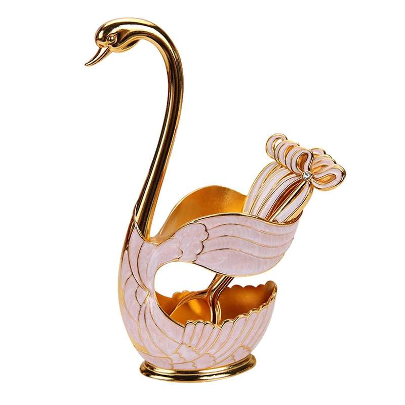 Dinnerware Set,zinc Alloy Swan Holder Cutlery Set + 6x Spoons,gold
