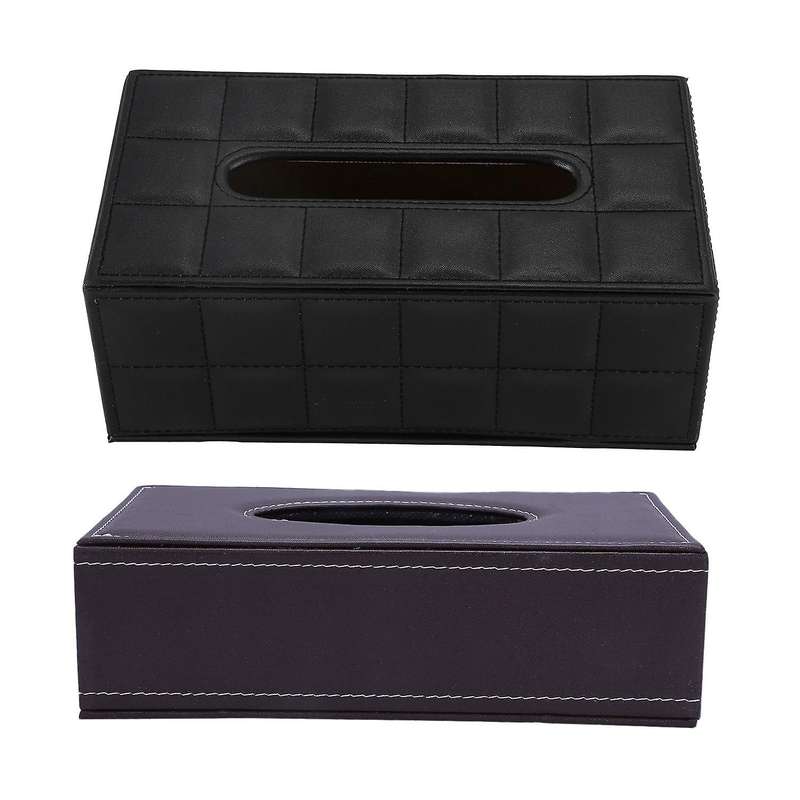 Home Car Rectangle Pu Leather Tissue Box Black