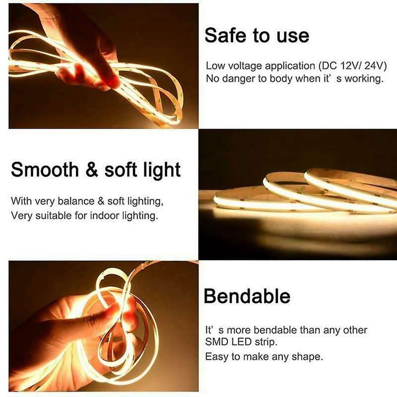 480 Led 12v Cob Led Strip Light 6000k White Light for Bedroom Home